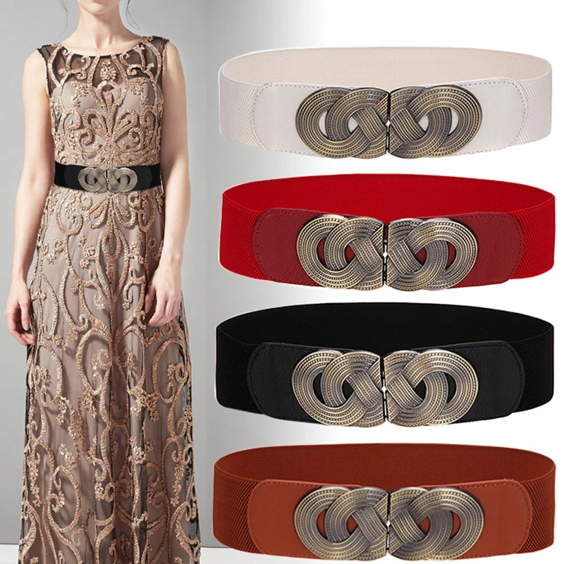Cinturones elásticos con hebilla de Metal Vintage para mujer, cinturón corsé para mujer, cinturón ancho para vestido de fiesta, faja elástica grande de grande| | - AliExpress