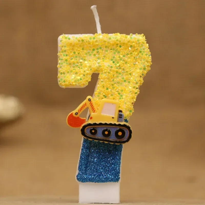 Cute Creative Engineering Car Excavator Numbered Birthday Candles Fashion Gift Decoration for Kids' Birthday Celebration
