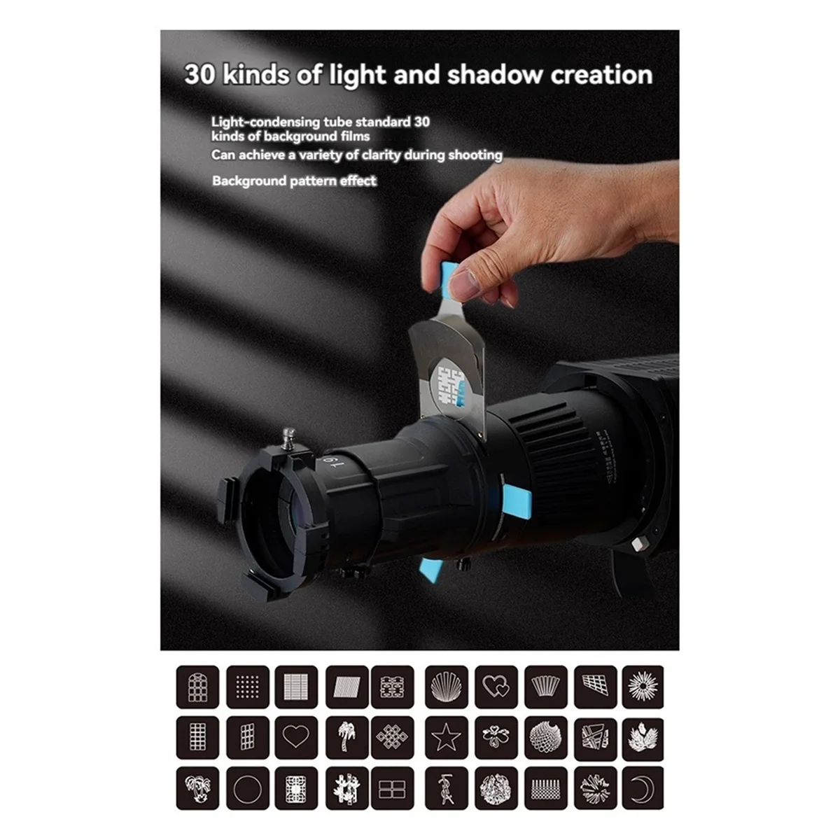 Focalize Snoot Photography Photo Condenser with Geometric Sheet Shapes Gobo Filter Gels for Photo Studio