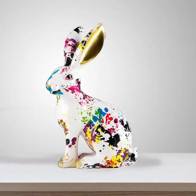 Statue de lapin Graffiti, Sculpture de lapin, Figurine pour décoration d'armoire, lapin de pâques, Statue de lapin Graffiti créative, 1 pièce 1