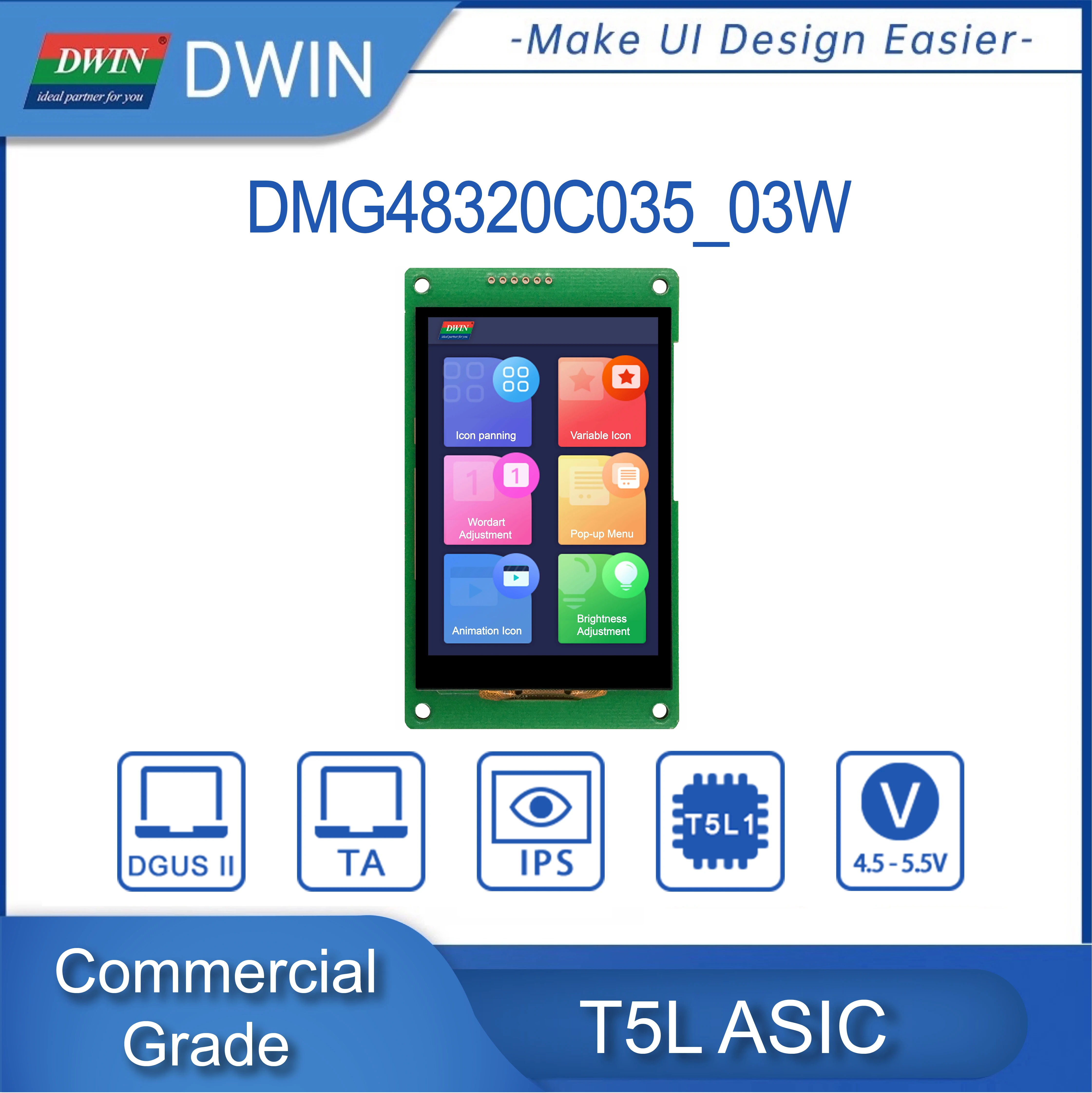 3.5 Inch TFT TN/IPS LCD Module Commercial HMI Screen Touch Display TTL 320*480/320*240 DMG32240C035_03W/ DMG48320C035_03W