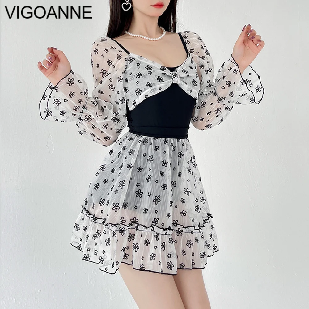 

Женский слитный купальник VigoAnne, сетчатый купальник с длинным рукавом и эффектом пуш-ап, 2023