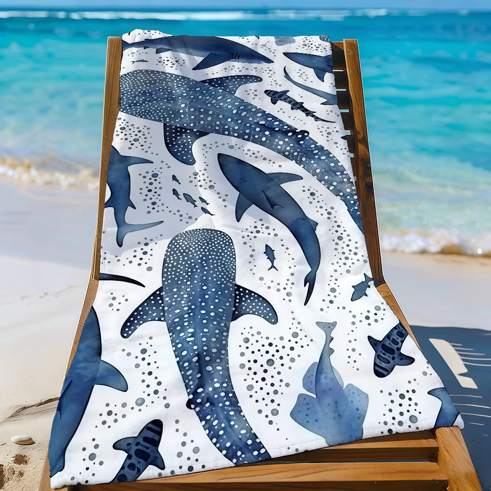 Serviette de plage séchage rapide imprimé requin baleine piscine_voghion.com