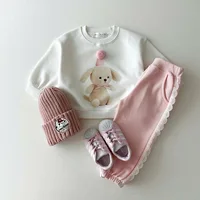 2024 Autumn New Baby Girl Long Sleeve Sweatshirt Cotton Girls Cartoon Sweatshirt Bunny Bear Print Children Pullover Baby Clothes 6