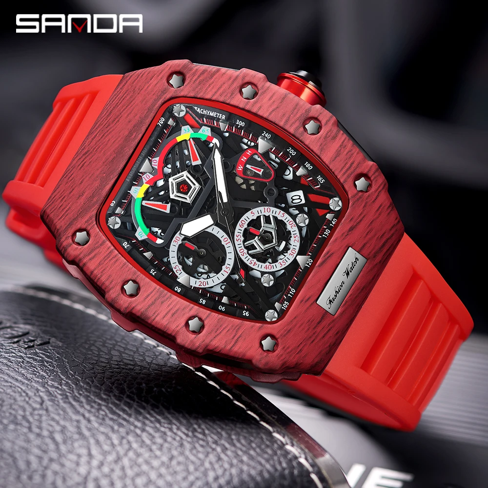 SANDA Men's Watches Fashion Sport Quartz Watch for Men Luxury Top Brand Waterproof Wristwatches Silicone Strap Relogios Masculin