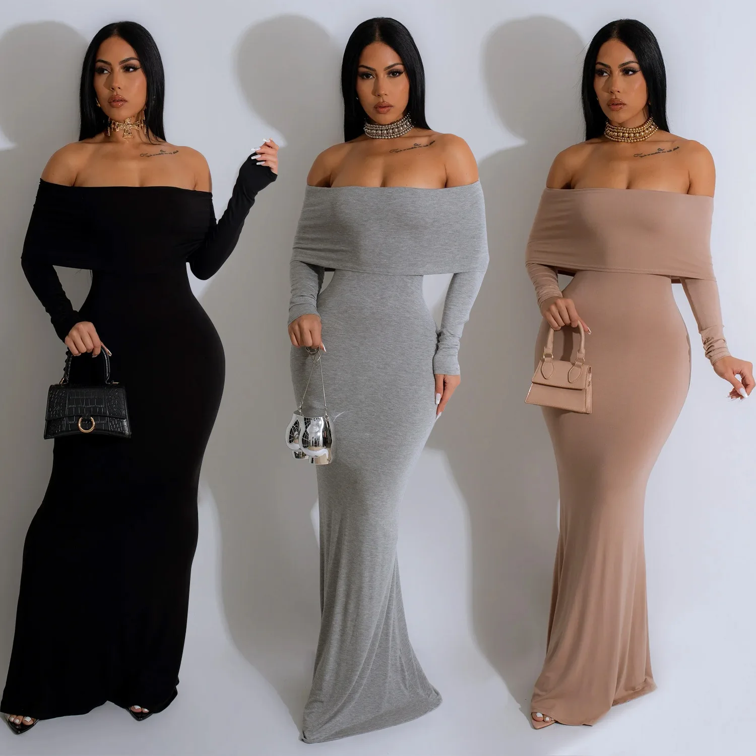 

Fashion Women's Solid Color Sexy One Shoulder Long Dresses Dresses for Women