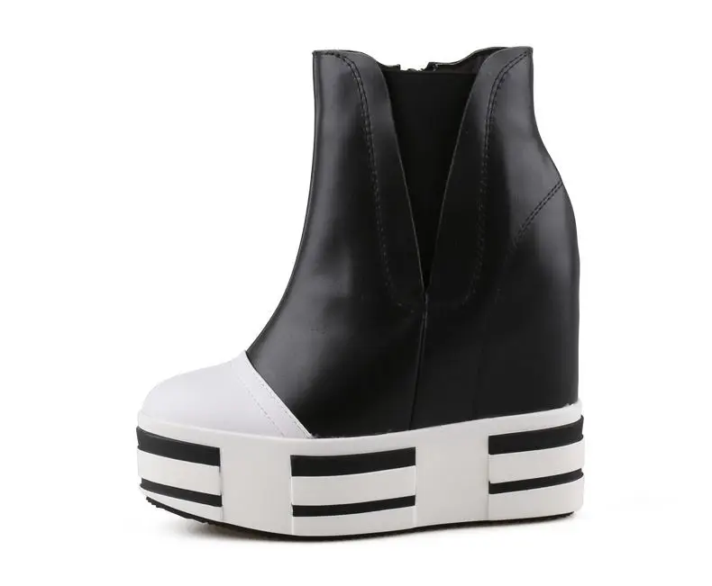 Women's 13cm Leather Platform Wedge Boots - true deals club