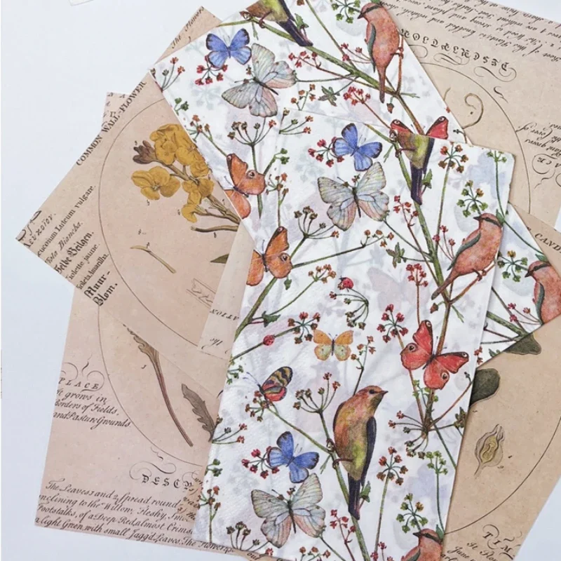 2-Ply 33*40cm Colourful Flower Bird Butterfly Print Napkin Rectangle Paper Napkin Decorative Cup Flower Placemat 20pcs/pac