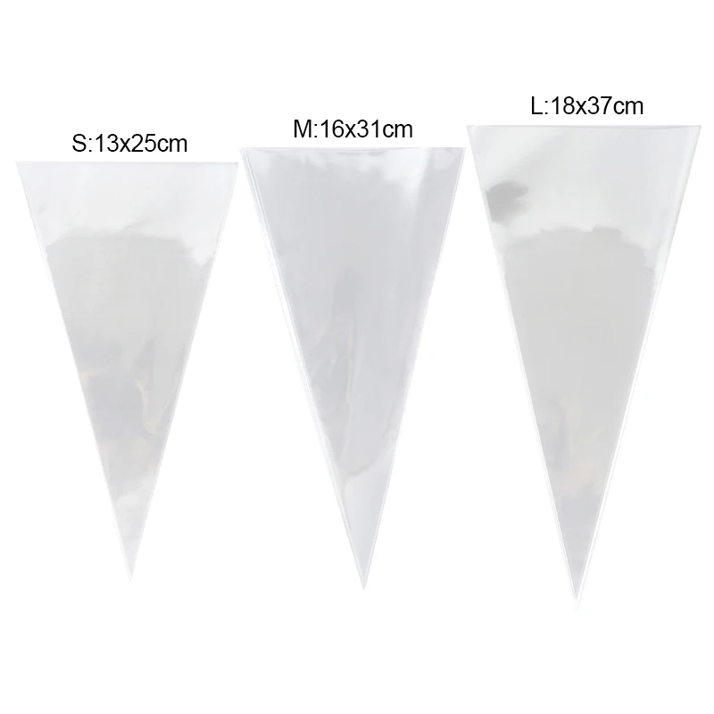 50pcs Transparent Cone Candy Packaging Bags Wedding Birthday Christmas Party Supplies Cellophane Clear Popcorn Cookie Snack Bag