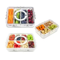 Food Storage Container With 4 Grids, Plastic Food Containers with Removable Drain Plate and Lid, Stackable Portable Freezer 1