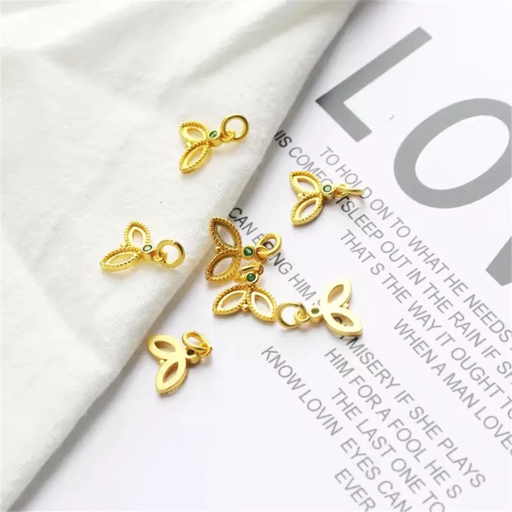 14K Gold-wrapped Zircon Mermaid Tail Pendant, Handmade Jewelry Accessories, Hollow Fish Tail, 11x10mm