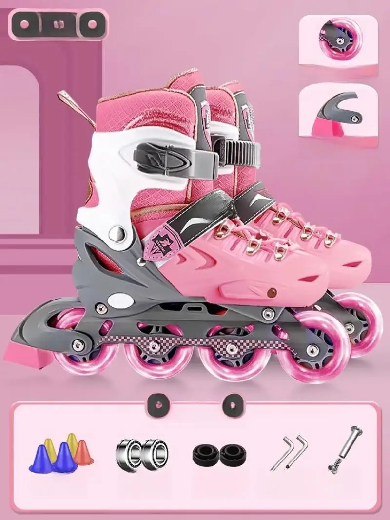 Chaussures de patin à roulettes en ligne pour adultes, genouillères, coudières, ensemble de casques, patinage en plein air, intérieur du maire, baskets unisexes clignotantes à 4 roues