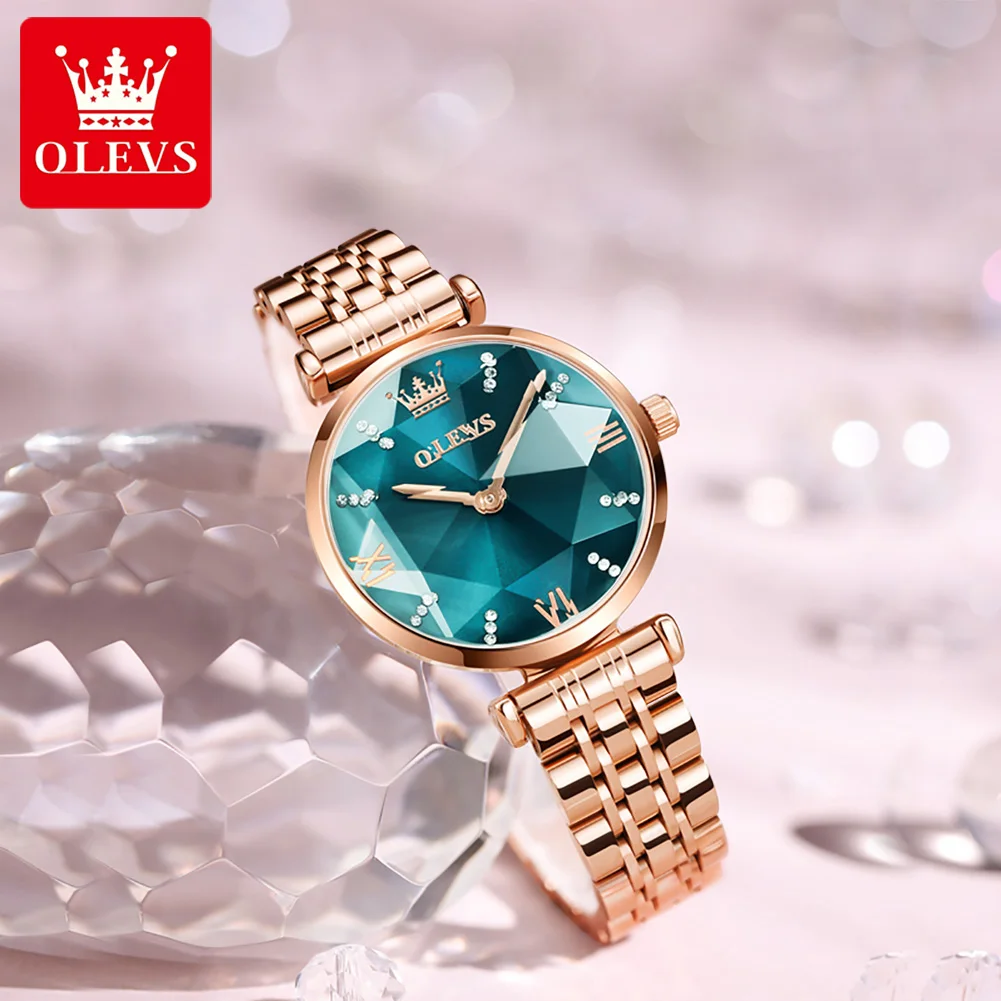 OLEVS Fashion Brand Women's Watches Luxury Diamond Mirror Waterproof Stainless Steel Strap Elegant Ladies Watches Reloj de Mujer