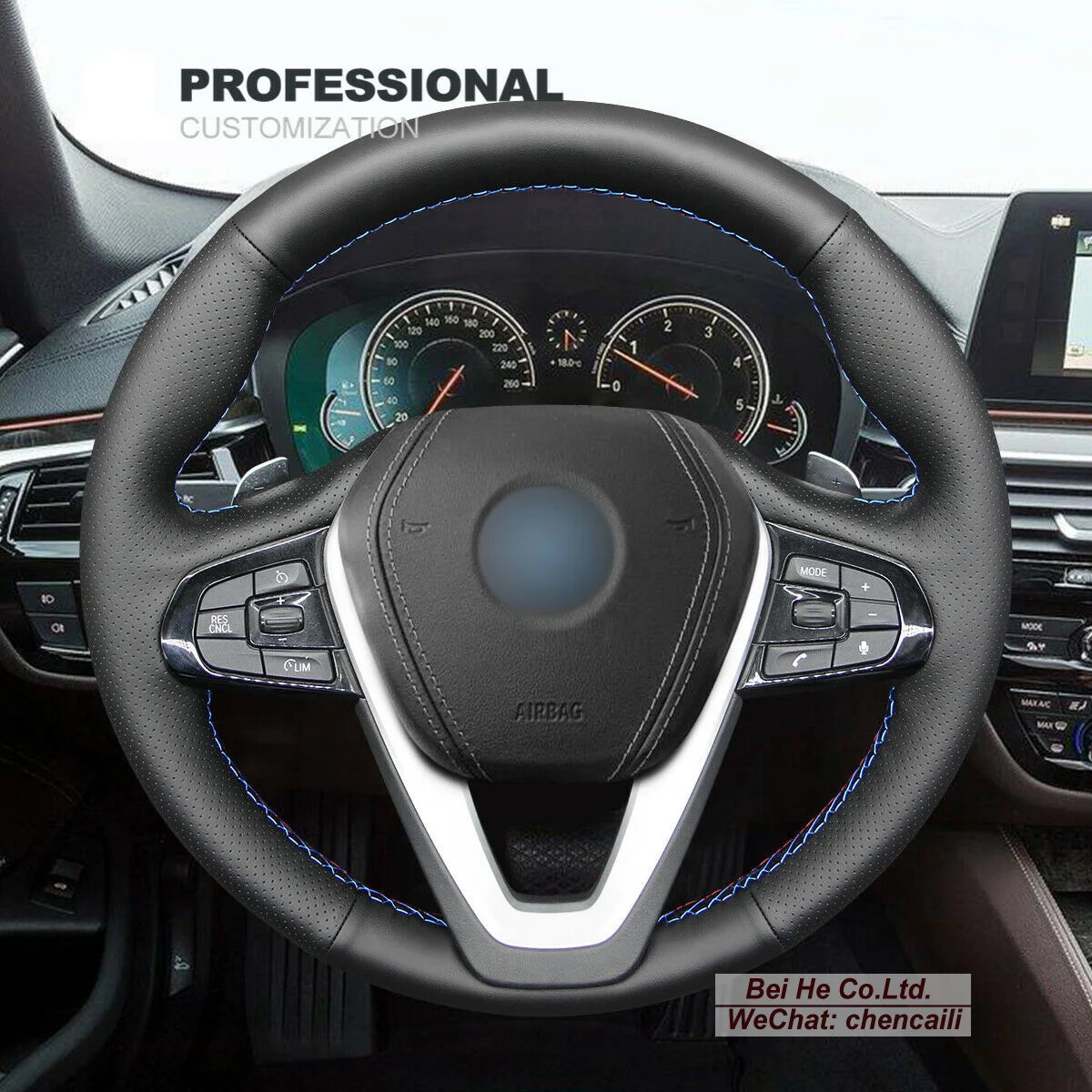 

Hand-stitched Black Leather Suede Steering Wheel Cover Wrap For BMW G20 F44 G22 G23 G26 G30 G32 G01 G05 Car Accessories