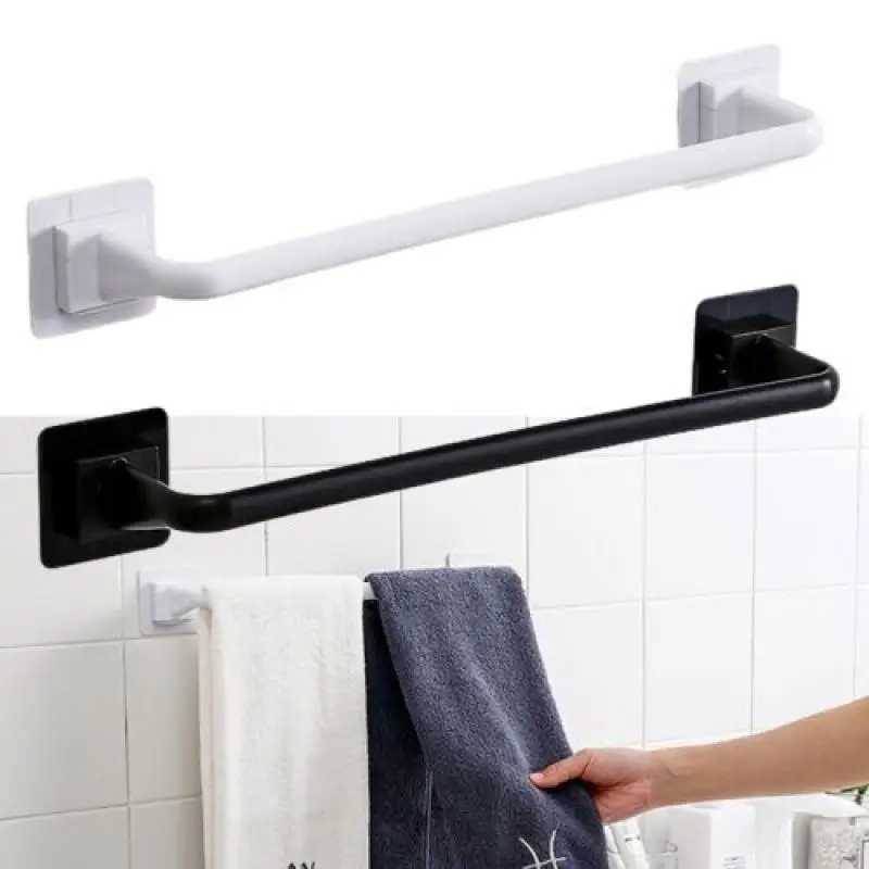 

1Pc Black/white Kitchen Bathroom Wall Bath Towel Holder Rail Rack Self Adhesive Towel Rod Bar Portable Storage Clothes Shelf