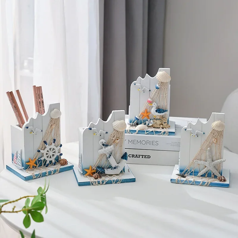 

Mediterranean Style Creative Penholder Home Decoration Wood crafts Desk storage box ornaments Brush pot