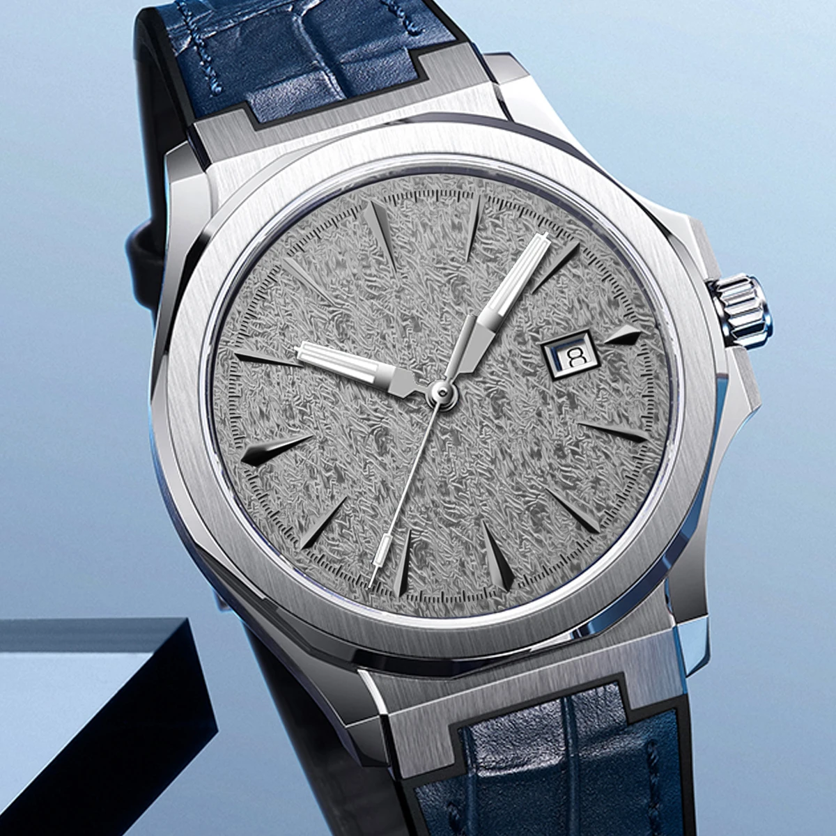 Elegant 35mm DIY Mechanical Single Calendar Watch Face with 3D Nail Details