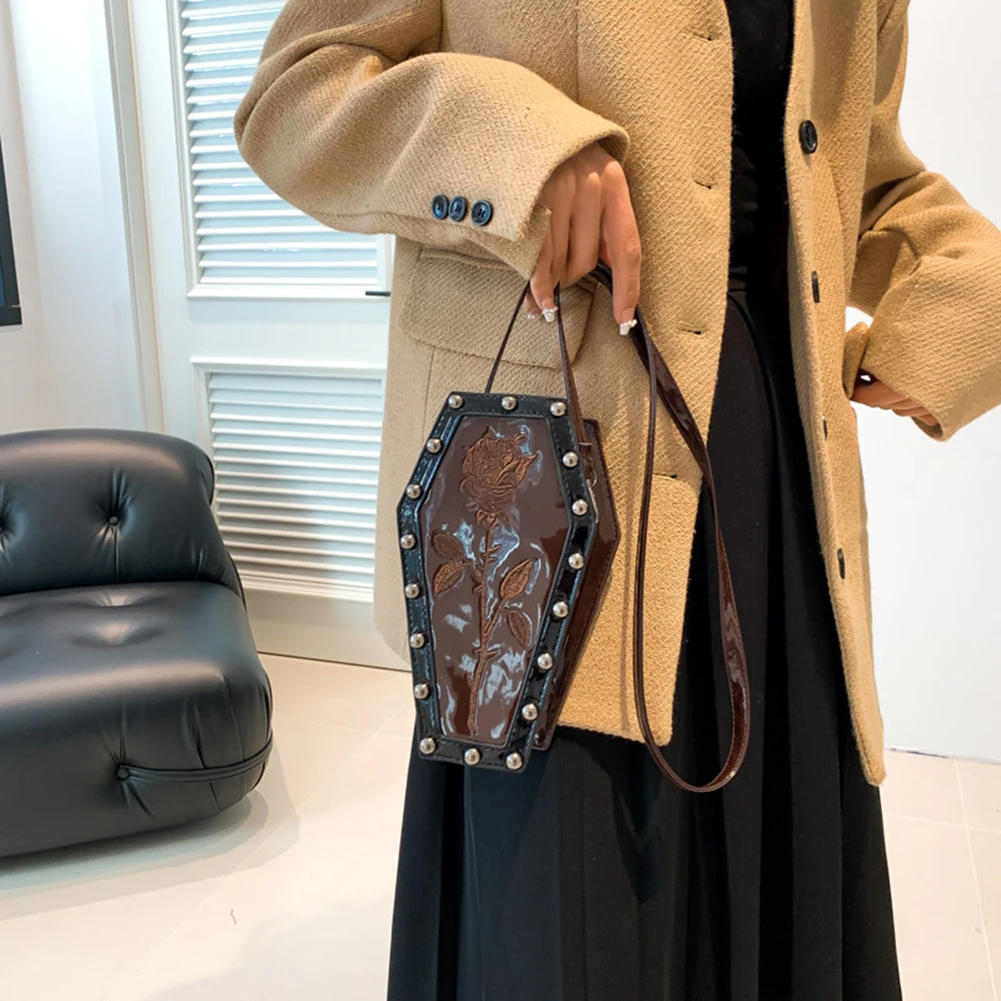 Halloween Coffin Gothic Cell Phone Purse Leather Crossbody Bags Vintage Cosmetic Sling Bag Novelty Cobweb Pattern Shoulder Bag