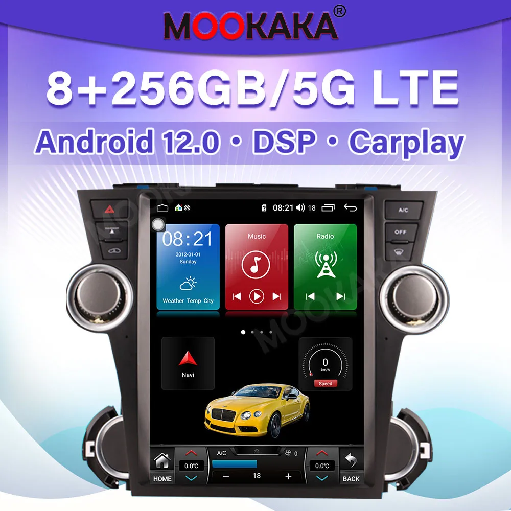 

8+256G For Toyota Highlander 2009-2013 Tesla Android 12 Carplay Audio Multimedia Player Auto Touch Screen Stereo Radio Head Unit