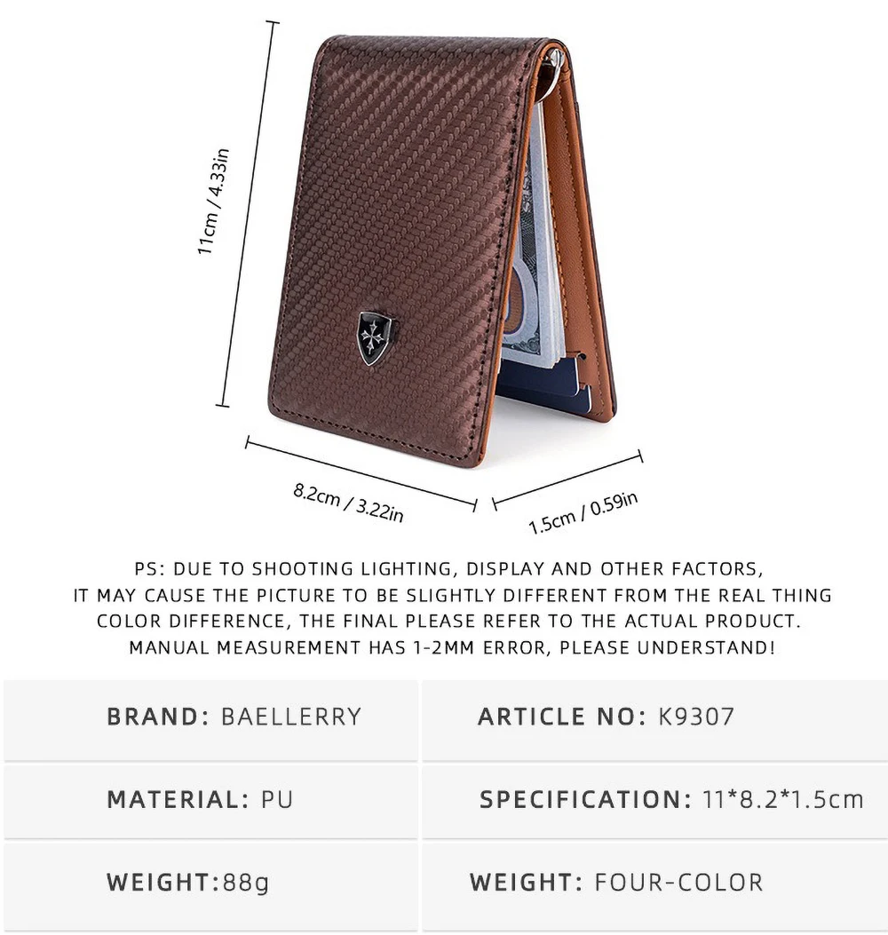 Baellerry Minimalist RFID Short Wallet, Plain Shade PU Leather Slim Bifold for Daily Use