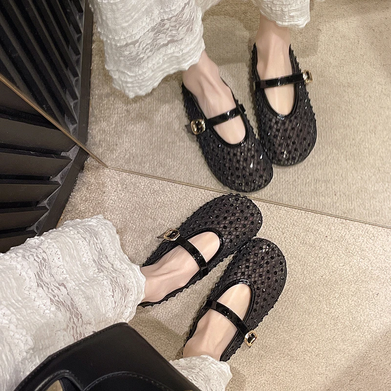 Women's Flat Shoes Grid Rhinestones Soft Sole Light Shoes for Women Daily Commute Dress Breathable in Summer Zapatillas De Mujer 5