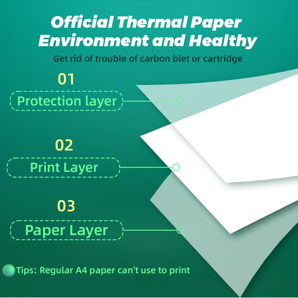 100 sheet Phomemo Official Thermal Paper A4 Thermal Fax Machine Paper Keep for 10 Years Fold Paper for M08F A4 Printer 210X297mm — view 2