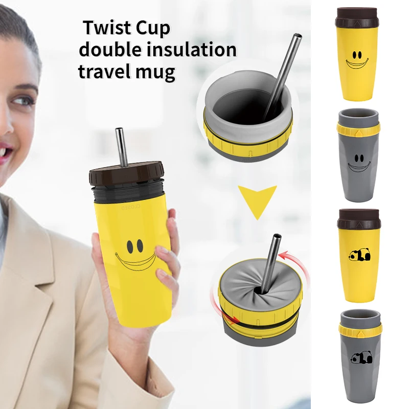 Coffee Mugs Stainless Steel Insulation Anti-fall Thermos Mug with Handle  and Lid Straw Cup Mug Leak-Proof Portable Cups - AliExpress