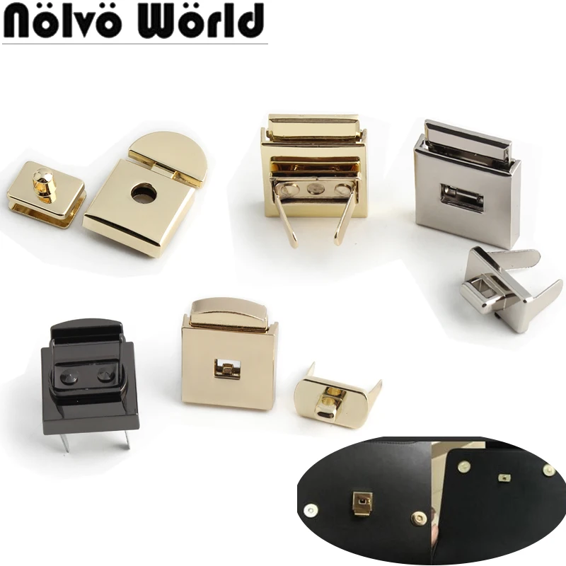 

Square Metal Press Twist Lock For Purse Luggage Handbag Bags Tote Concealed Button Locks Snap Clasp Buckle Hardware Accessories