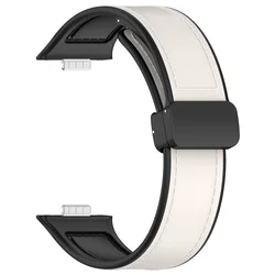 Premium Leather Magnetic Sport Strap for Smartwatches - Elegant Bracelet Accessory (White)