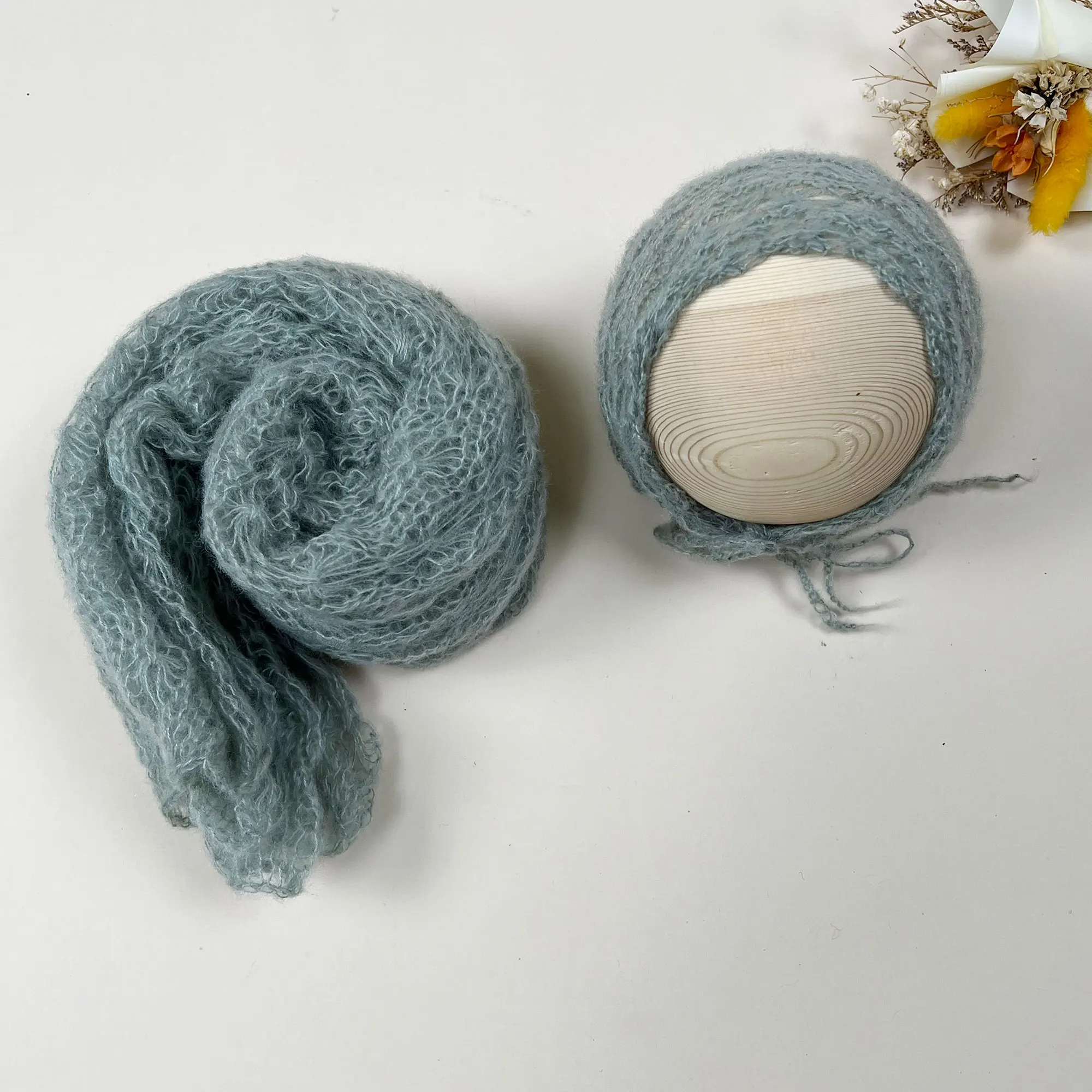 Accessoires de photographie pour nouveau-nés, envelopper un ensemble de séance Photo de noël, tricot extensible, Mohair, petit chapeau pour bébé, bandeau pour accessoires pour bébé