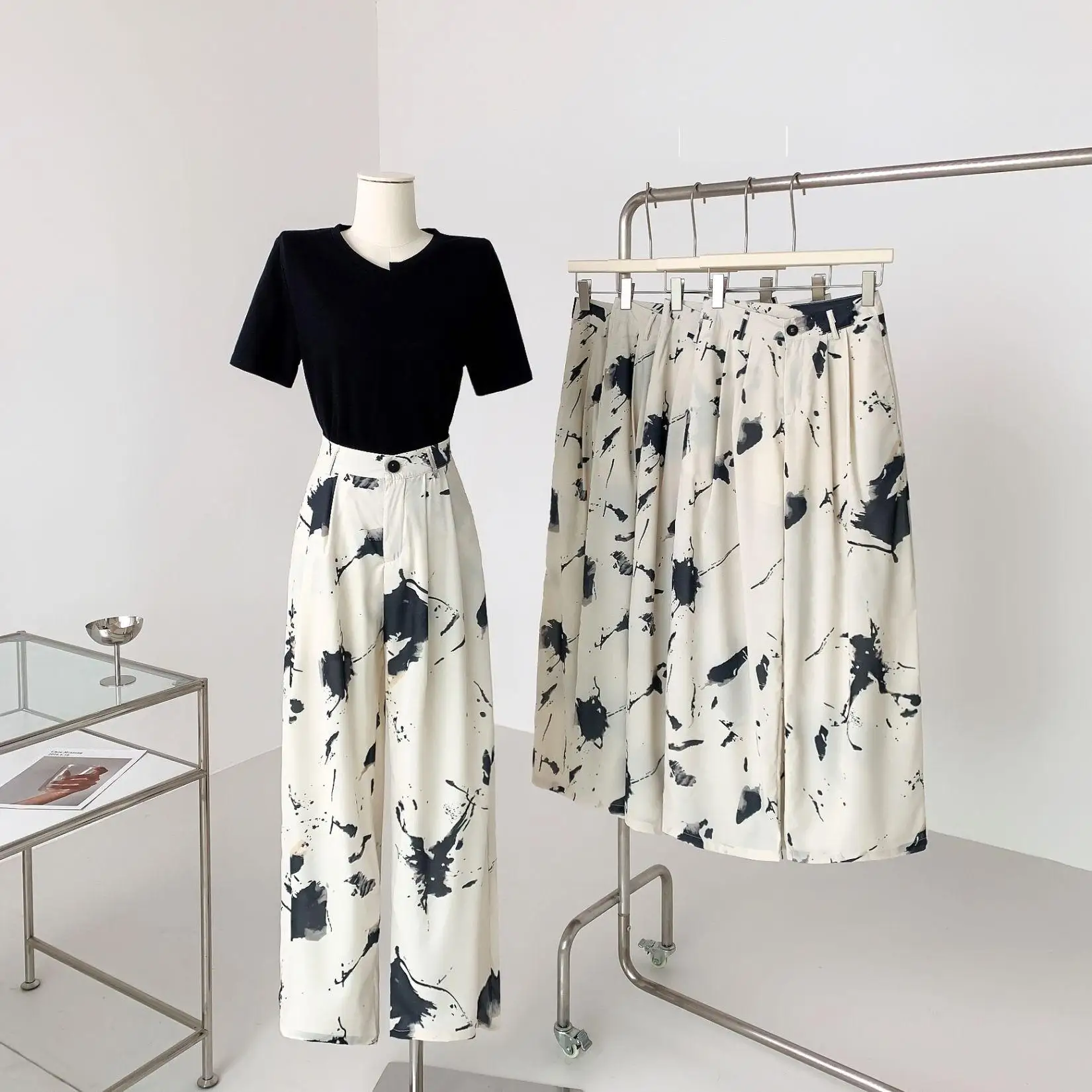 

Women's Chic Tie Dye Wide Leg Pants Summer Autumn High Waist Loose Long Pants Lady Vintage Straight Wide Leg Trousers
