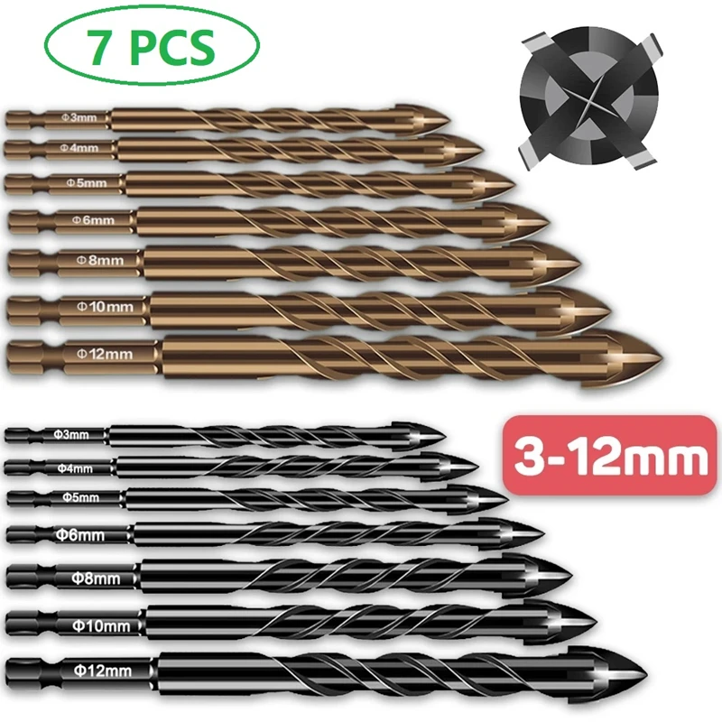 

3-12mm Cross Hex Tile Overlord Drill Bits Set For Glass Ceramic Concrete Hole Opener Brick Hard Alloy Triangle Bit Tool Kit