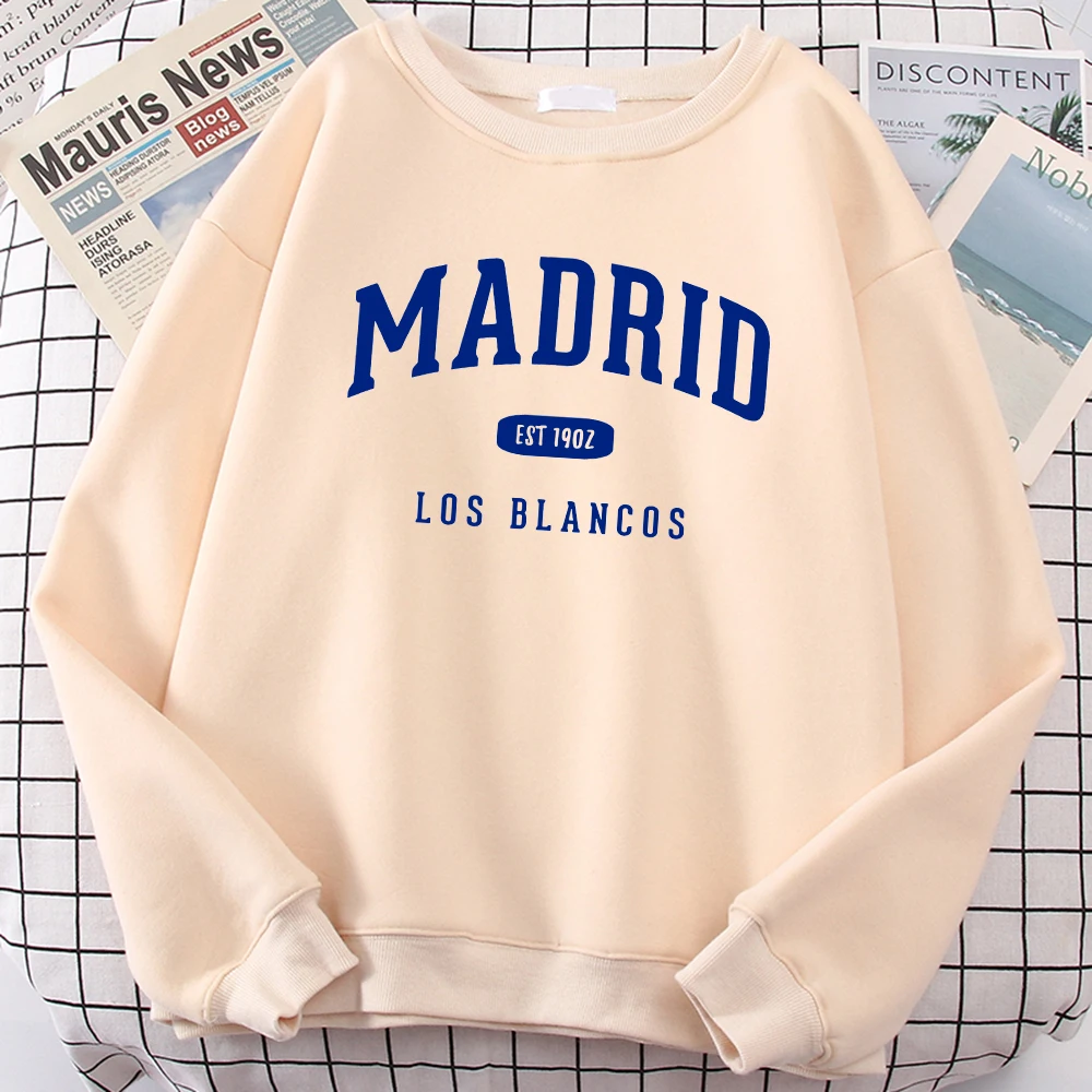 Spain Madrid Est 1902 Los Blancos Prints Female Clothing Autumn Clothing High Quality Sweatshirt Street Casual Women\'S Hoody