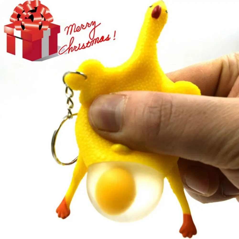 

Crowded Yellow Hand Halloween Gift Pranks Hens Spoof Tricky Chickens Lay Eggs Funny Keychain Vent Toys