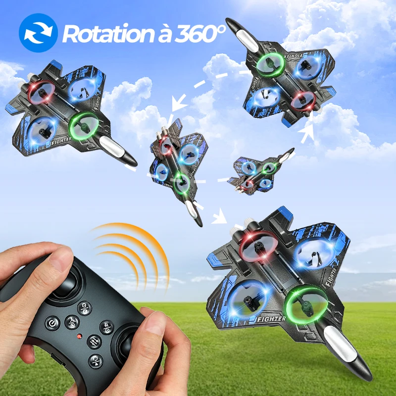 Vue rapprochée des lumières LED multicolores sur l'avion RC Planeur L101 EPP 2.4G