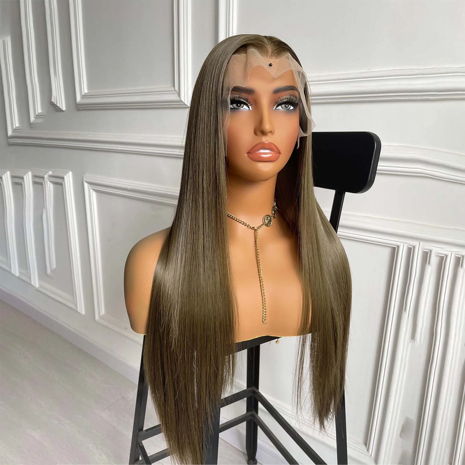 Synthetic Wig 13X4 Long Straight Synthetic Hair Lace Front Wig Natural Brown Brunette Colored Lace Frontal Wigs for Women