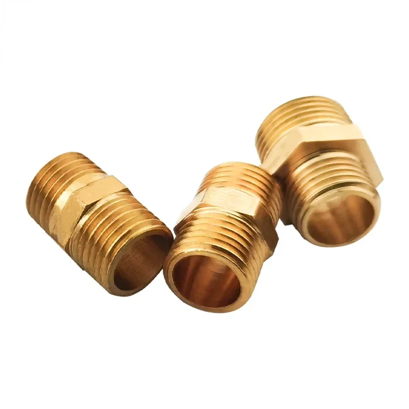 Brass Pipe Hex Nipple Fitting Quick Coupler Adapter 1/8 1/4 3/8 1/2 3/4 1 Male to Male Thread Thickened Barb Grease Quick Plug