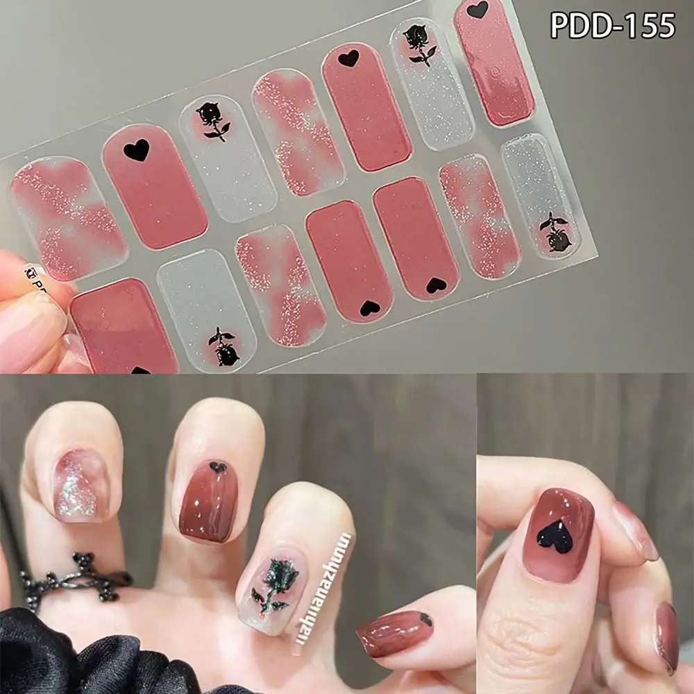 14Strips Gel Nail Stickers Full Cover Floristic Gel Nail Polish Strips Semi Cured Patch DIY Art Making