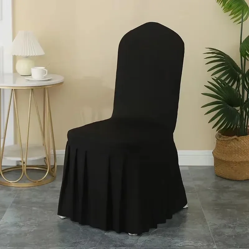 50/100pcs Pleated skirt Spandex Chair Cover Hotel Banquet Party Events Wedding Decoration Dining Room Seat Protector Covers
