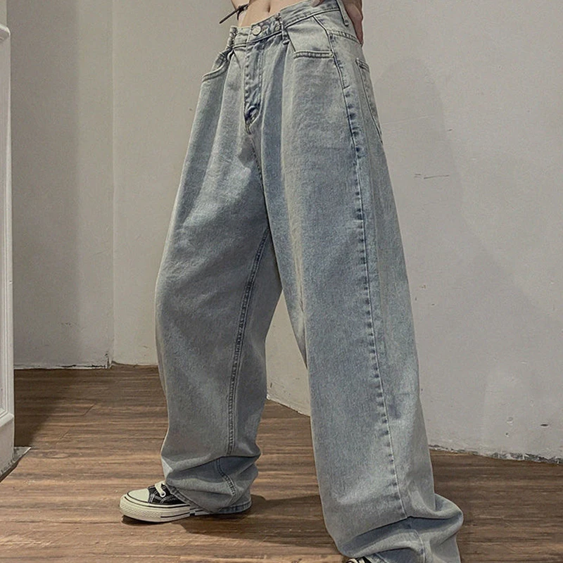 

High Waist Solid Denim Trousers Women'S Fashion Simple Loose Trousers Woman Casual Straight Leg Slimming Trouserss Ladies 2021