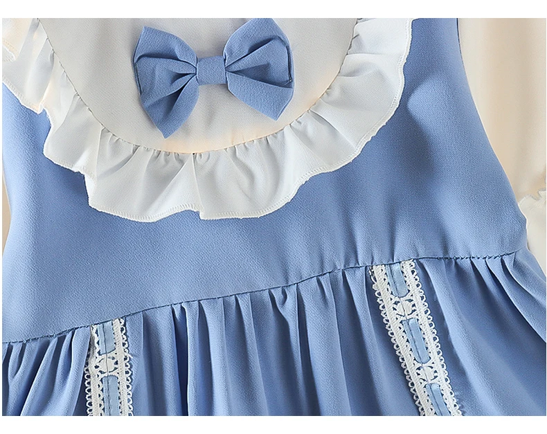 2022 Spring Summer Girls' Dress Lolita Style Blue Bow Pleated Dress Baby Princess Dress for Ages 1 2 3 4 Yeal baby boy dress