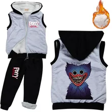 Ensemble de vêtements chauds pour enfants, veste + pantalon, sweat à capuche, épais, avec fermeture éclair, motif de dessin animé, pour filles et garçons