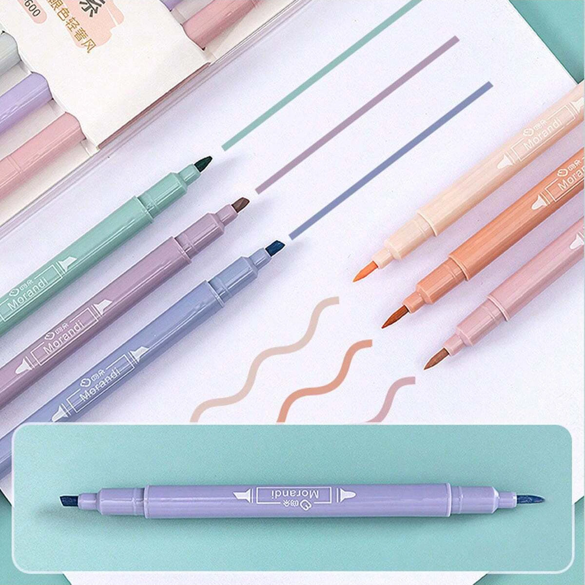 6pcs, Doodle Light Word Fluorescent Pen With Soft Head For Journaling, Colors For School, Writing Pens, Colored Markers