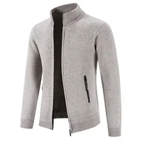 Thickened Fleece Knitted Cardigan Men's Zipper Casual Stand Collar Jacket Winter Warm Cozy Sweater Outerwear for Men