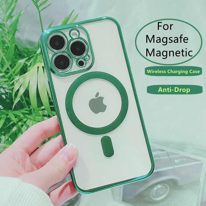 For IPhone 13 12 11 Pro Max Magsafe Magnetic Wireless Charging Case IPhone X XR XS 7 8 PlusElectroplated Frame Transparent Cover apple mag safe