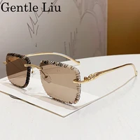 Mode carré sans monture Punk lunettes de soleil hommes 2025 marque de luxe bord coupé sans cadre lunettes de soleil pour homme léopard tête lunettes nuances 3