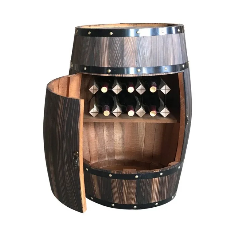 Multifunktionales Holz-Präsentationsregal, zylindrisches Eichenfassregal für Wein, Bier und Farbverpackungen