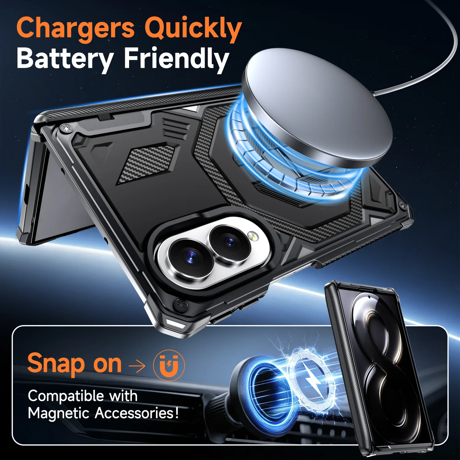 Foldable Phone Case with Magnetic Attachment and Built-in Stand - Drop-Resistant Protection Cover