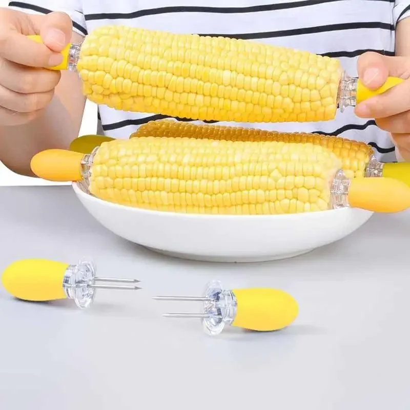 Fork Corn Skewer Stainless Steel Corn Holders on The Cob Skewers Fruit Forks Outdoor Barbecue Tool Kitchen Gadgets Grill corn fork bbq tool
