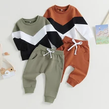 2023-05-23 Lioraitiin 0-3Years Toddler Boys 2Pcs Casual Pants Sets Long Sleeve Contrast Color Tops Drawstring Pants Sets